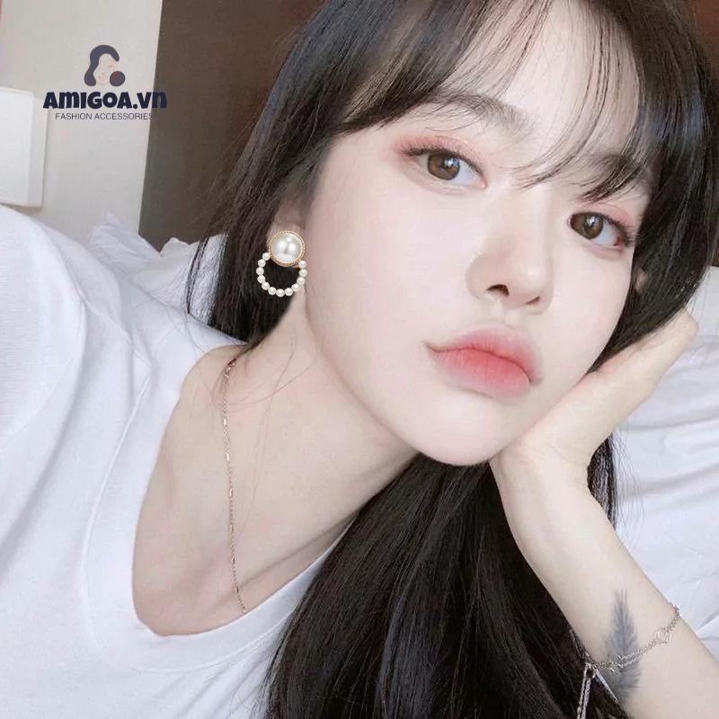 Bông Tai Hình Tròn Đính Ngọc Trai Đơn Giản Thanh Lịch