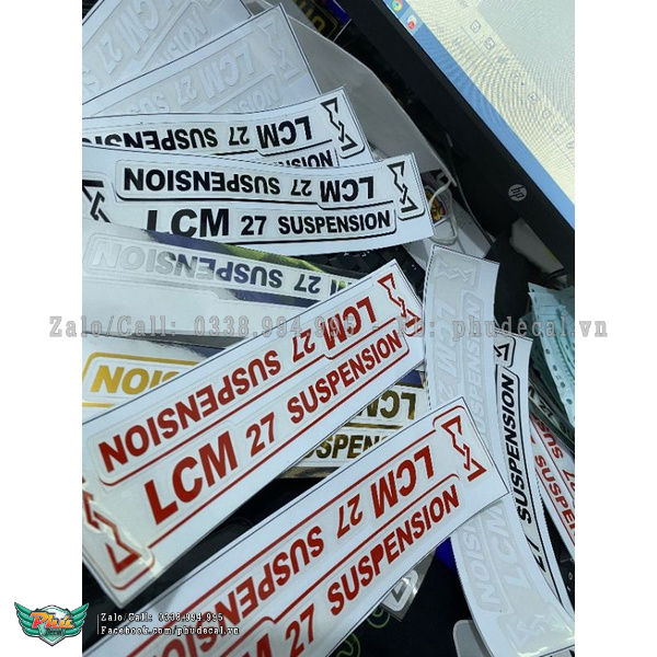 (Tem Lột) Một cặp tem dán phuộc chữ LCM 27 Supension 19cm nền trong suốt 3 màu trắng ,đỏ, đen dán đâu tùy thích