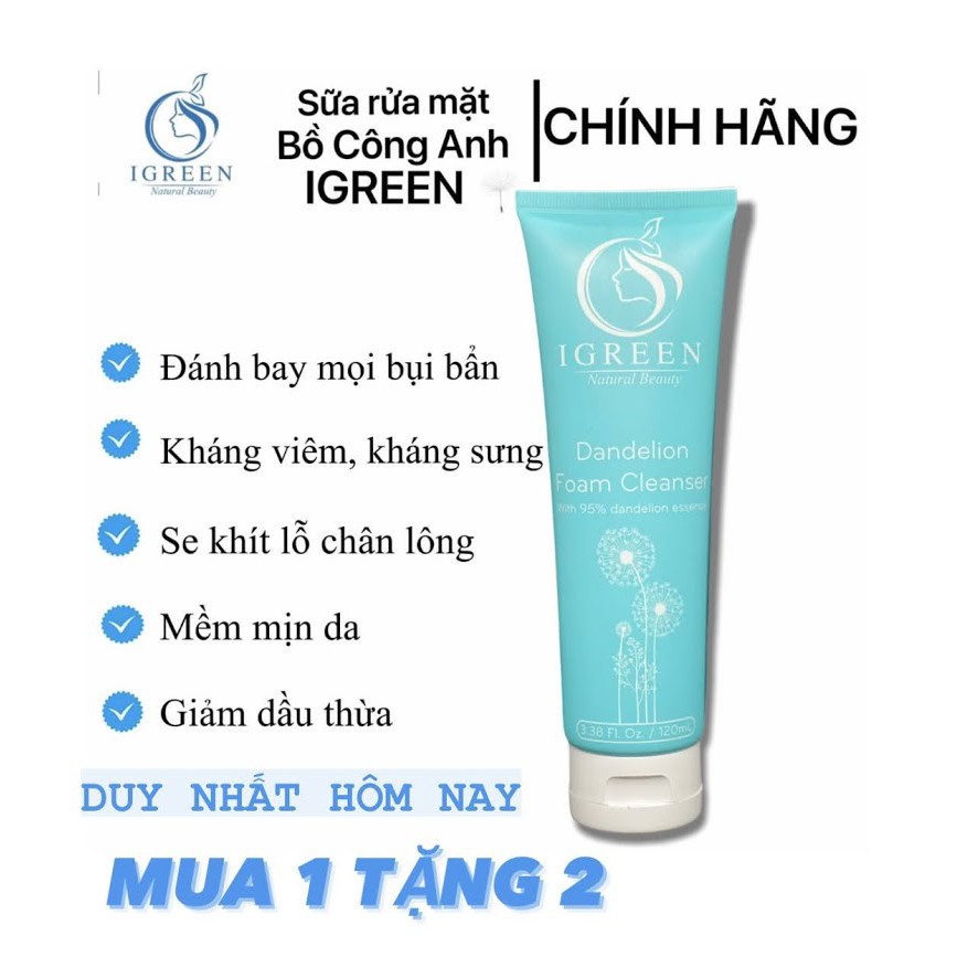 Sữa rửa mặt Bồ Công Anh IGREEN - MUA 1 TẶNG 2 - DANDELION FOAM CLEANSER