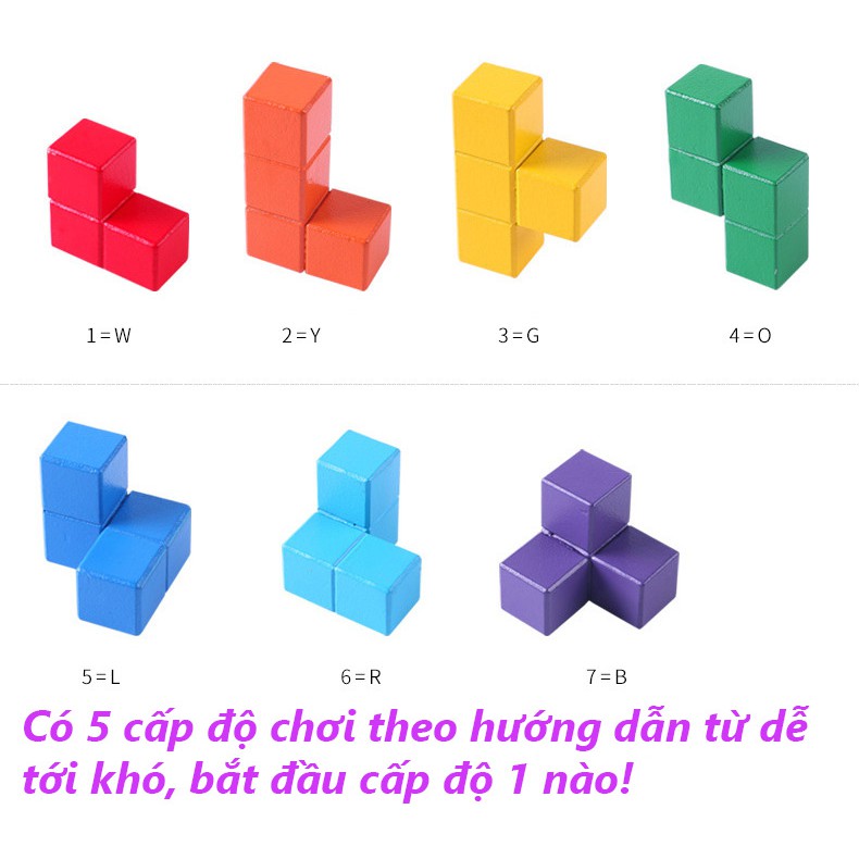Đồ chơi rubik bộ xếp gạch thành khối rubic xếp hình tetris bằng gỗ