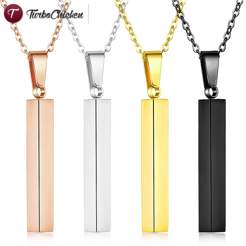 ☞Đồ trang sức☜ Women Men Stainless Steel Smooth Cuboid Pendant Necklace Personality