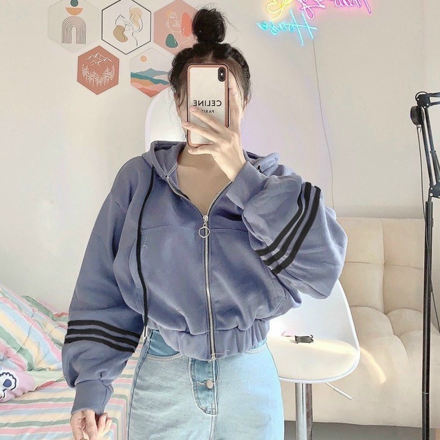 Áo Khoác Nỉ Form Rộng Lửng Sọc Tay Unisex Nam Nữ