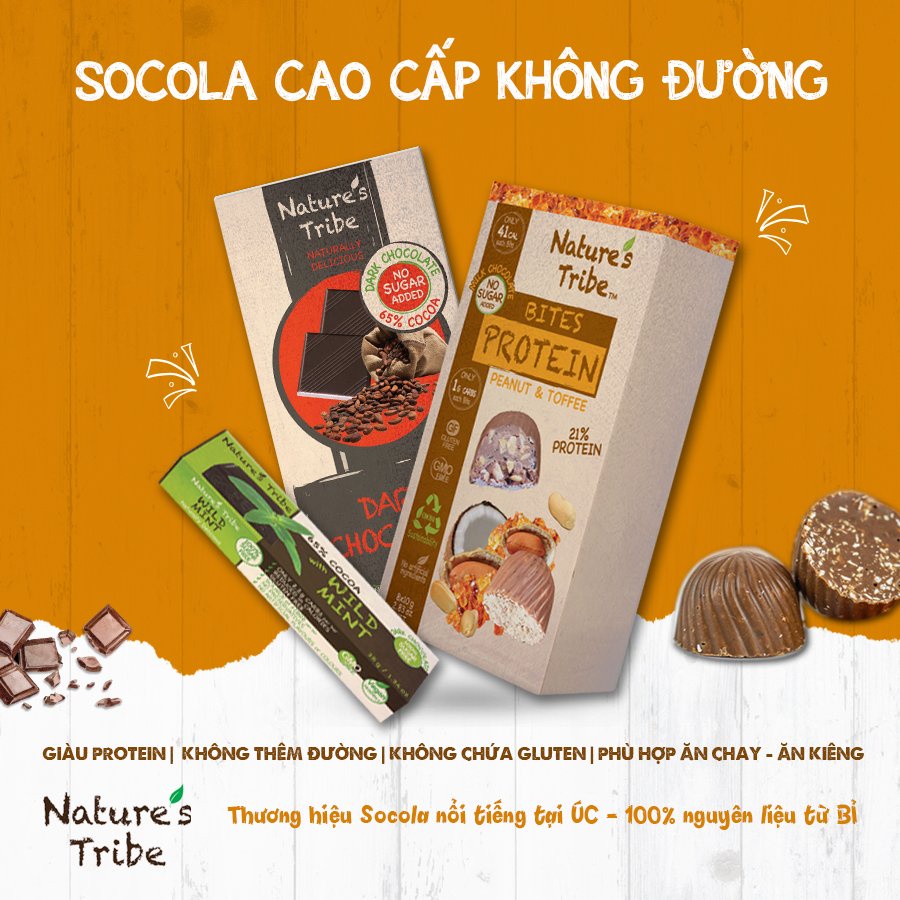 [Combo 2 Thanh] Socola đen không đường Nature's Tribe thanh 88g