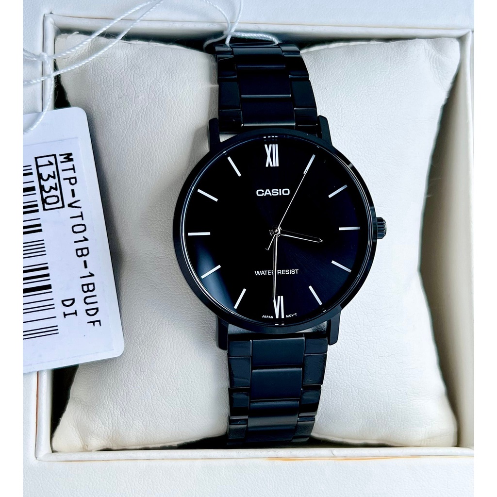 Đồng hồ Nam Casio MTP-VT01B-1B, đồng hồ chính hãng, dây thép đen mặt đen
