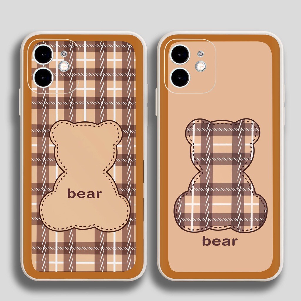 Ốp lưng iphone hình gấu bear caro may mắn dẻo cạnh vuông bảo vệ camera 7plus/8plus/x/xs/xsmax/11/12/13/14/pro/promax