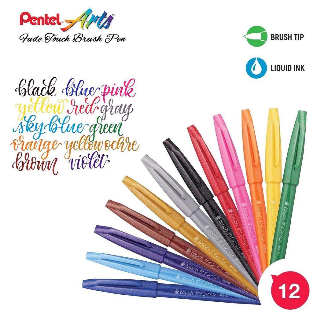 Bút viết thư pháp Pentel Fude Touch Brush Sign Pen nhiều mầu