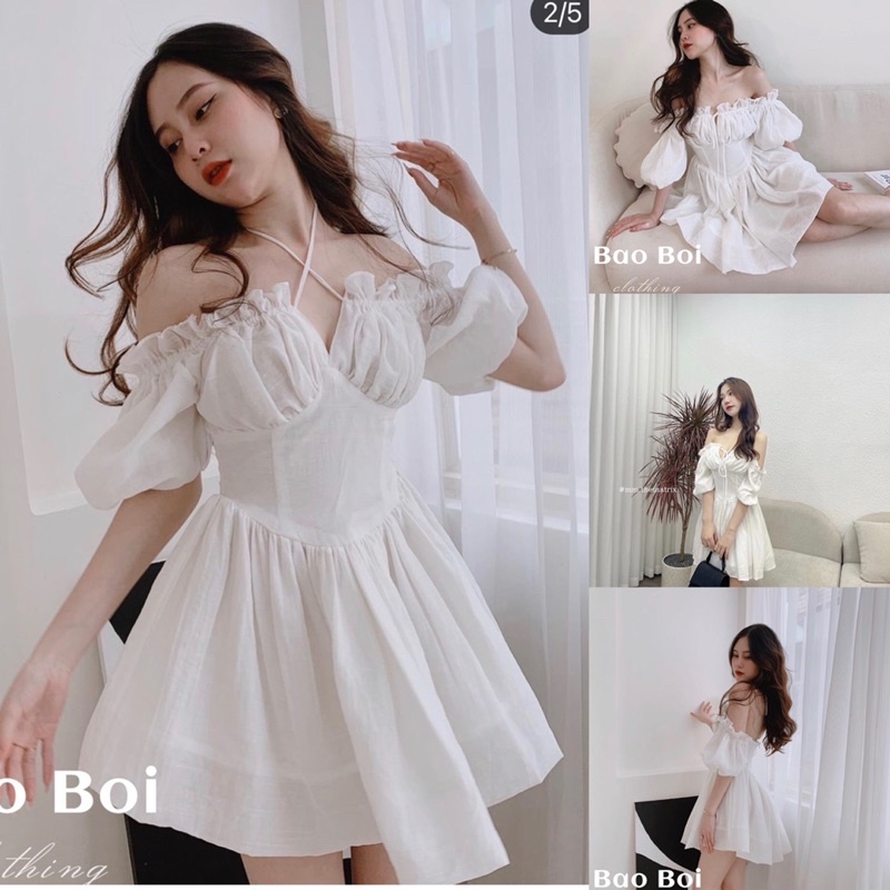 [224] Váy Trắng Rút Dây Ngực 2 Lớp Siêu Xinh Có Ảnh Thật Kèm Video
