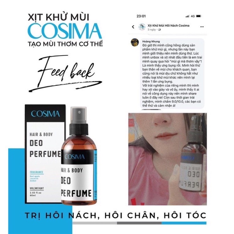 XỊT KHỬ MÙI HÔI NÁCH ,HÔI CHÂN ,HÔI TÓC COSIMA HƯƠNG NƯỚC HOA