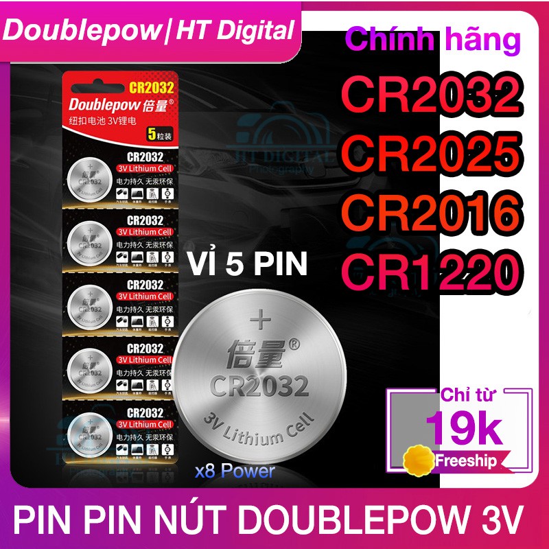 Vỉ 5 Pin CR2032 CR2025 CR2016 CR1220 1616 1632 1620 AG10 AG13 3V Doublepow cho đồng hồ kỹ thuật số, chìa khóa xe