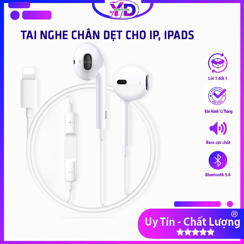 Tai nghe dây ĐT táo chân dẹt siêu trầm,âm thanh to sống động,tai nghe táo X/Xs max/11/12/13/8/9 Bảo hành 12 tháng