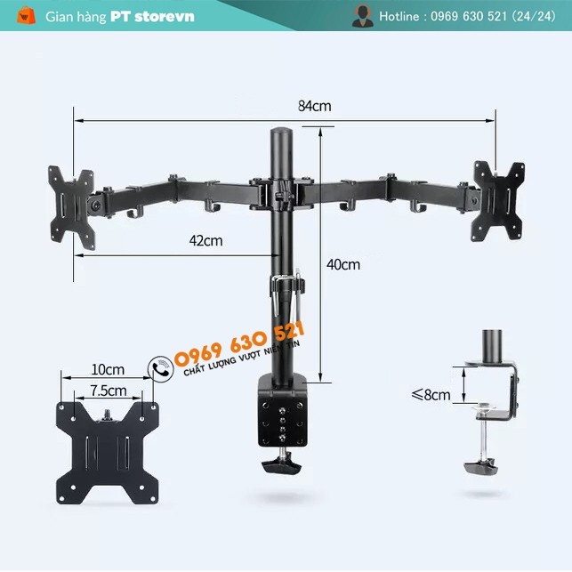 Giá Treo Màn Hình - Giá Đỡ 2 Màn Hình MS02 17 - 27 Inch - Xoay 360 Độ