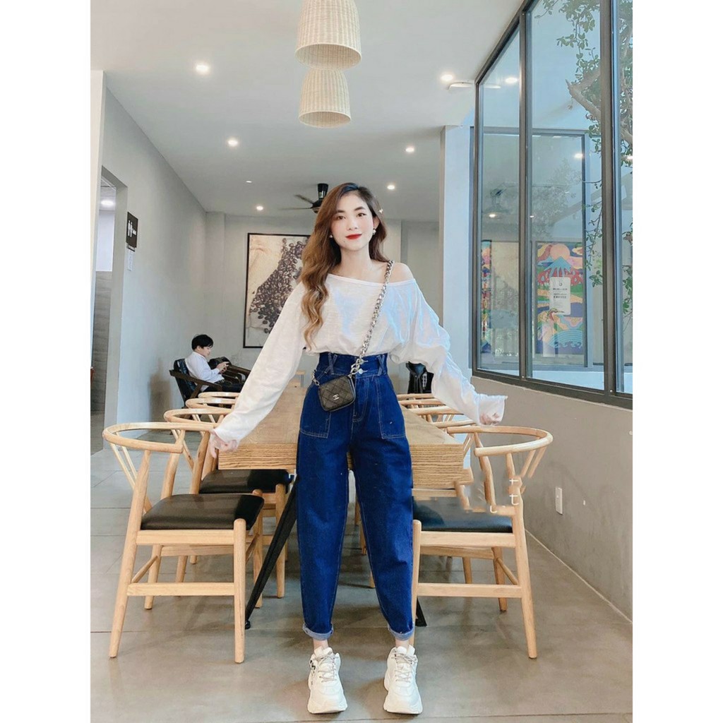 Quần Baggy Jean Nữ Lưng Cao Túi Vuông 2 Nút Cực Cute Xanh Đậm Và Nhạt - 403 | BigBuy360 - bigbuy360.vn