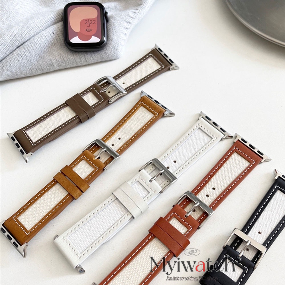 Dây da vải canvas tinh tế sang trọng thích hợp cho Apple Iwatch series 6 5 se 4 3 2 38mm 40mm 42mm 44mm