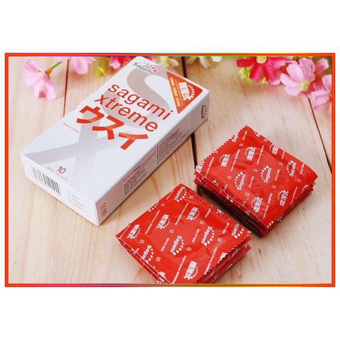 Bao cao su Sagami Xtreme Super Thin siêu mỏng -hộp 10 cái ( Che tên sản phẩm )