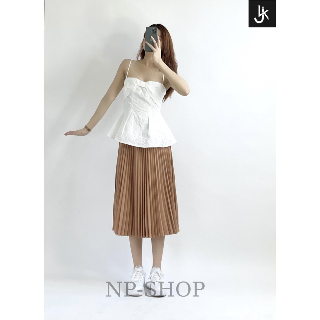 Chân váy nữ xếp ly dáng xoè NPSHOP, chân váy lưng cao xếp ly dáng dài NPCV004