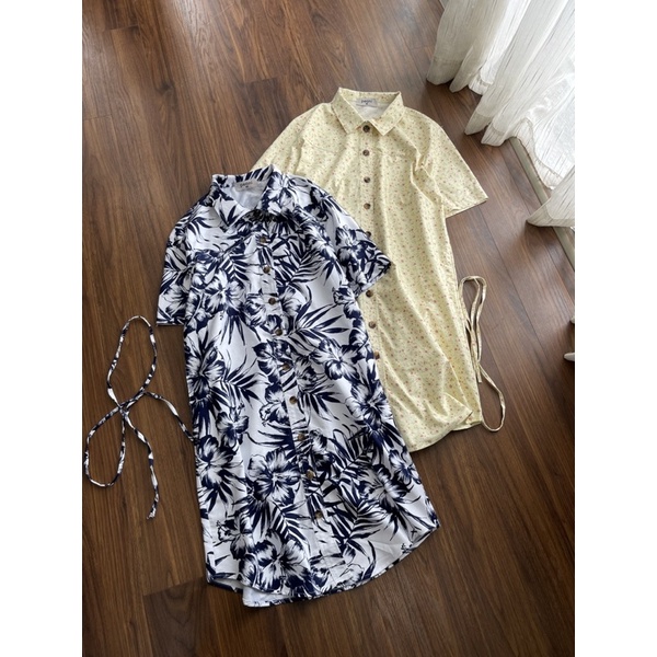 Đầm sơmi cotton Hoa dáng midi. Hình thật shop chụp