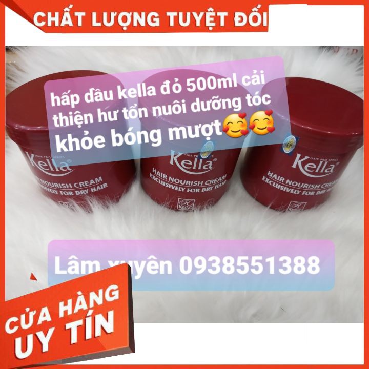 Hấp dầu Kella đỏ 500ml kem ủ phục hồi collagen siêu thơm mùi kẹo ngọt Giá Sỉ Tận Gốc phục hồi giữ màu tóc nhuộm suôn mềm