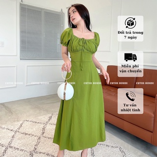 (CÓ BIGSIZE) ĐẦM MIDI CỔ VUÔNG TAY PHỒNG BO CHUN LƯNG