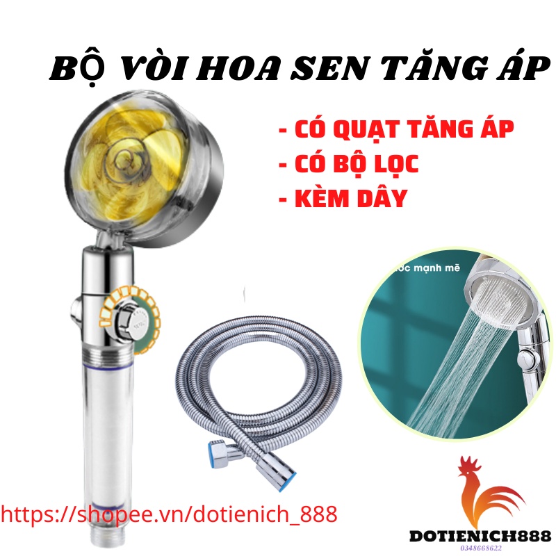 Vòi sen tắm tăng áp có cánh quạt đầu vòi tiết kiệm nước cổ xoay linh hoạt thông minh