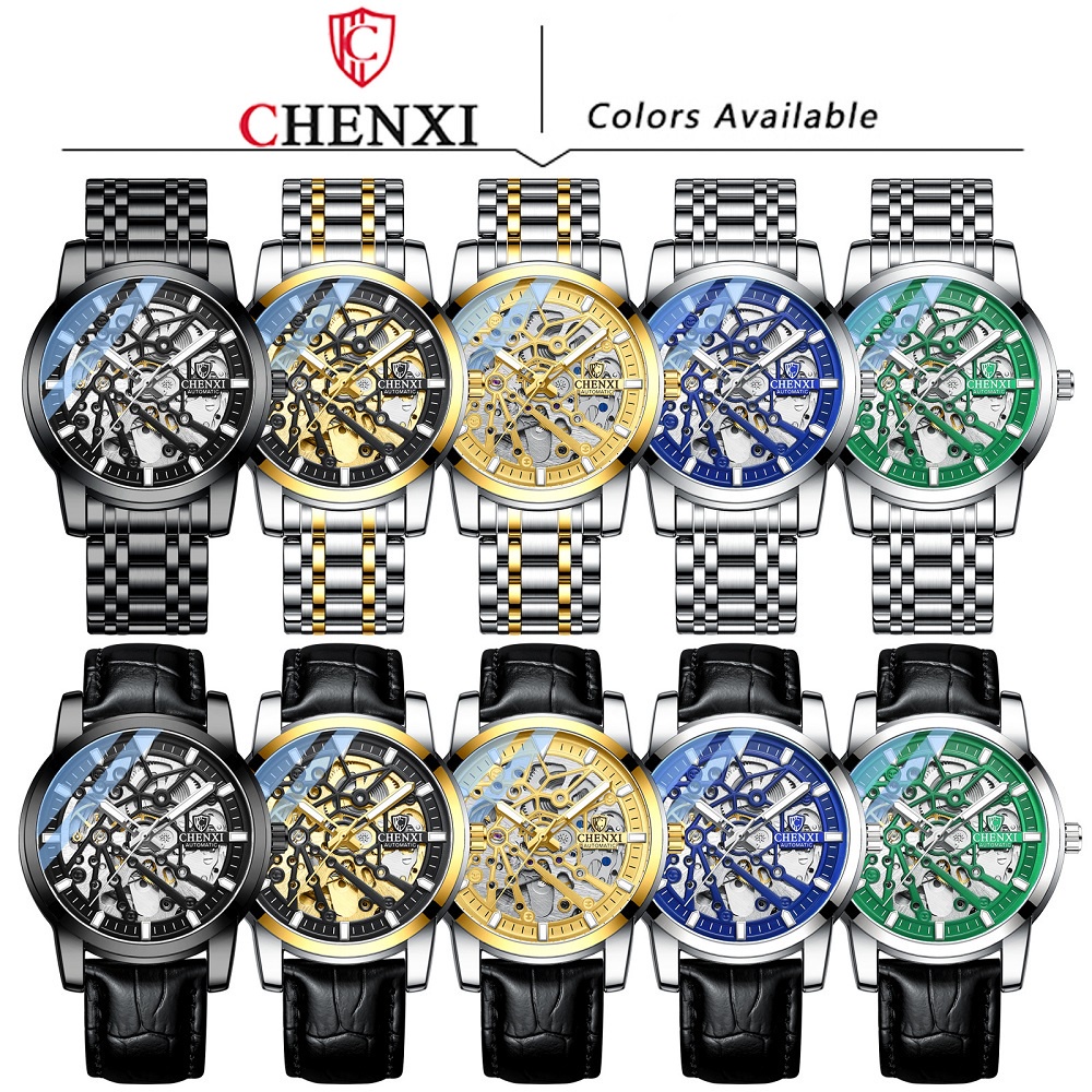 Đồng Hồ Cơ Tự Động Chexi Bằng Thép Không Gỉ Hoặc Da Dạ Quang Chống Nước Sang Trọng Thời Trang Cho Nam