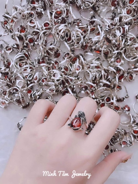 Nhẫn hồ ly bạc phong thuỷ đá màu đỏ-Minh Tâm Jewelry