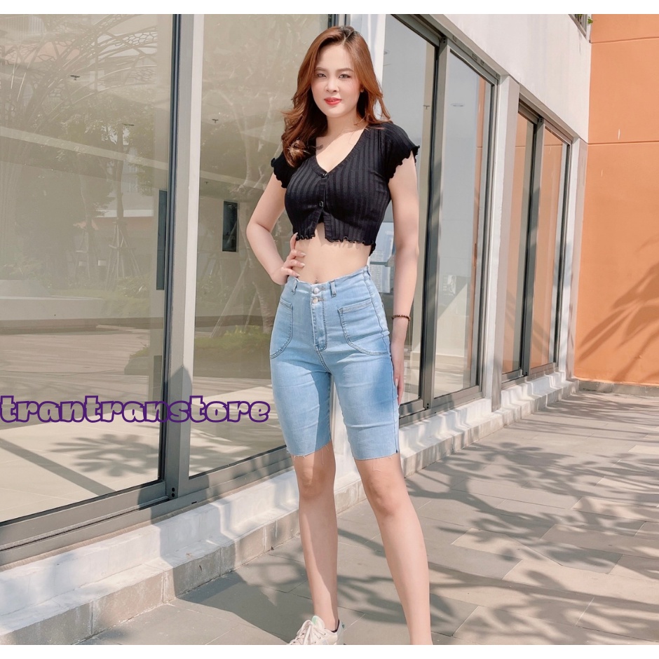 Quần Nữ Jean Ngố Bò Lửng Cạp Cao Co Giãn, Form Ôm Eo Siêu Xinh Siêu Hottrend