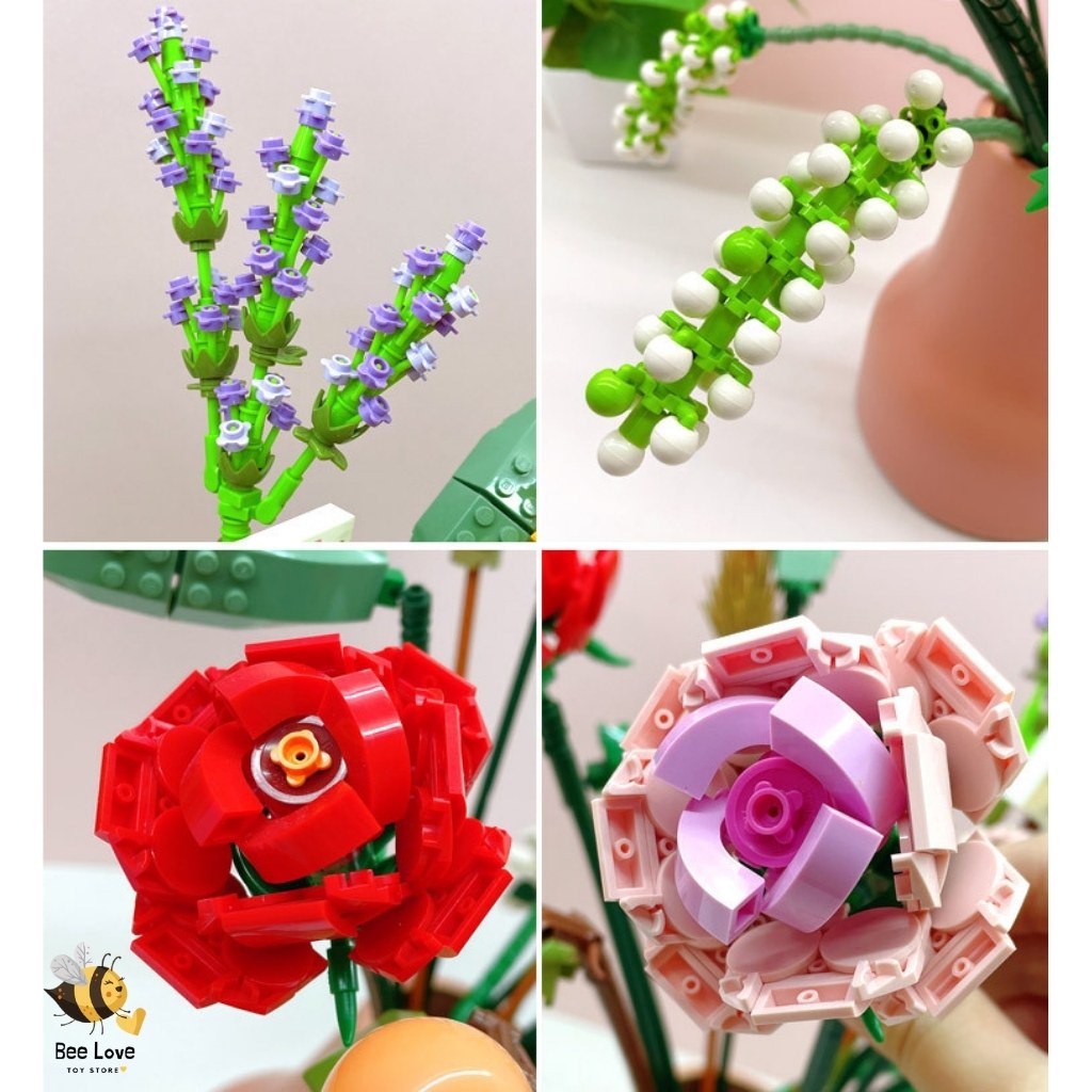 Đồ chơi lắp ráp bó hoa cho bé độc đáo, mô hình lắp ghép xây dựng cây cảnh trang trí bình hoa siêu xinh