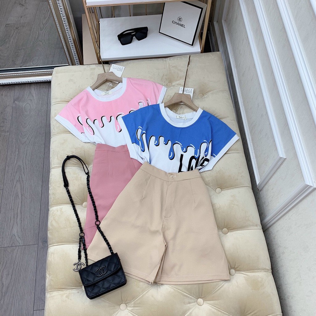 Bộ Đồ Nữ, Quần Sooc Mix Áo Thun, 2 Màu, Phù Hợp, Đi Dạo, Đi Chơi, Mặc Ở Nhà. COS S1010 | BigBuy360 - bigbuy360.vn