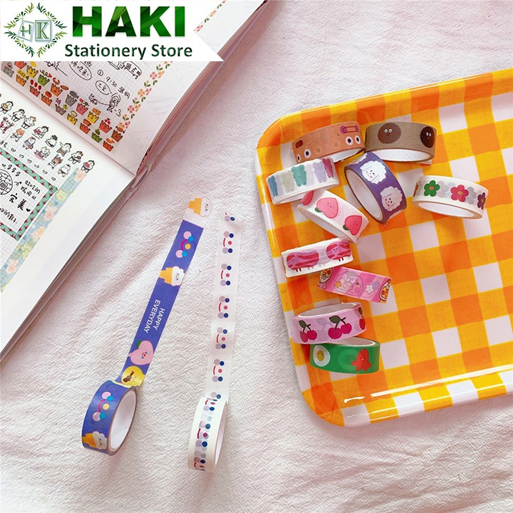 Washi tape cute HAKI, băng dính washi tape in họa tiết đáng yêu trang trí sổ giá rẻ BD08