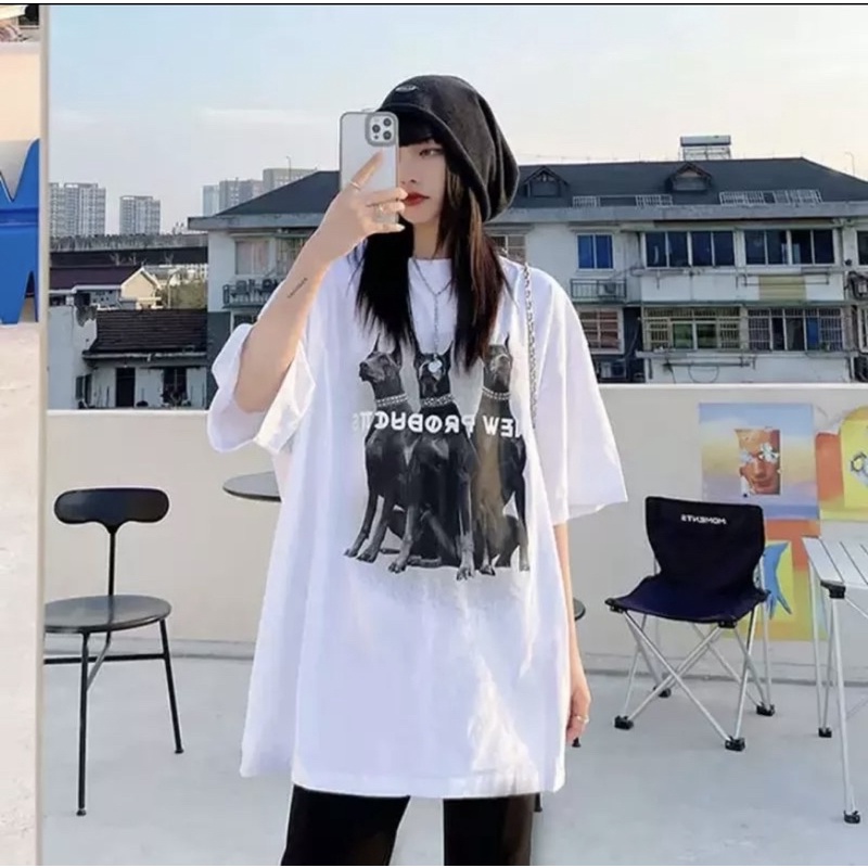 [CÓ ẢNH THẬT] Áo Thun Tay Lỡ Hình Chó Chất Thun Mịn- Áo Phông Rộng Unisex
