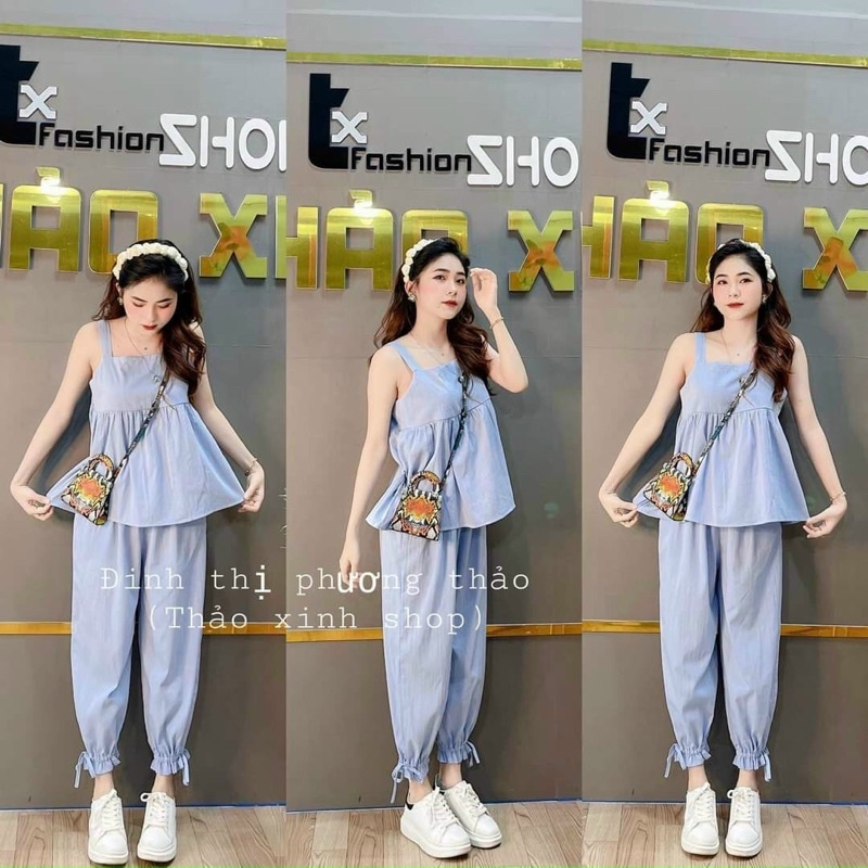 𝗕𝗜𝗚 𝗦𝗜𝗭𝗘 Set Quần Dài Áo Baby Doll 𝟲𝟬-𝟵𝟱𝗸𝗴