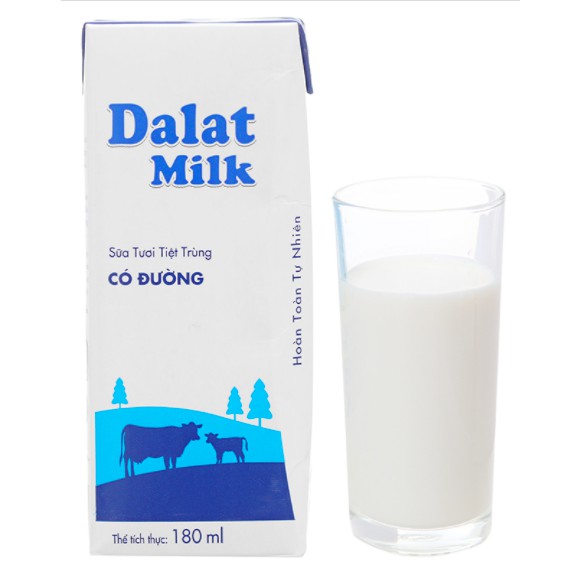 THÙNG 48 HỘP 180ML SỮA TƯƠI TIỆT TRÙNG ĐÀ LẠT (DALAT) MILK (48 hộp x 180ml)