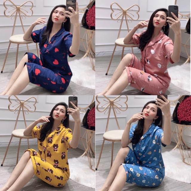 Bộ pijama áo cộc quần lửng siêu cute | BigBuy360 - bigbuy360.vn