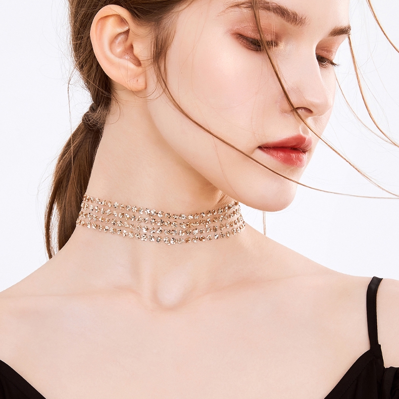 Vòng đeo cổ choker bằng kim loại có đính đá lấp lánh xinh xắn cho nữ