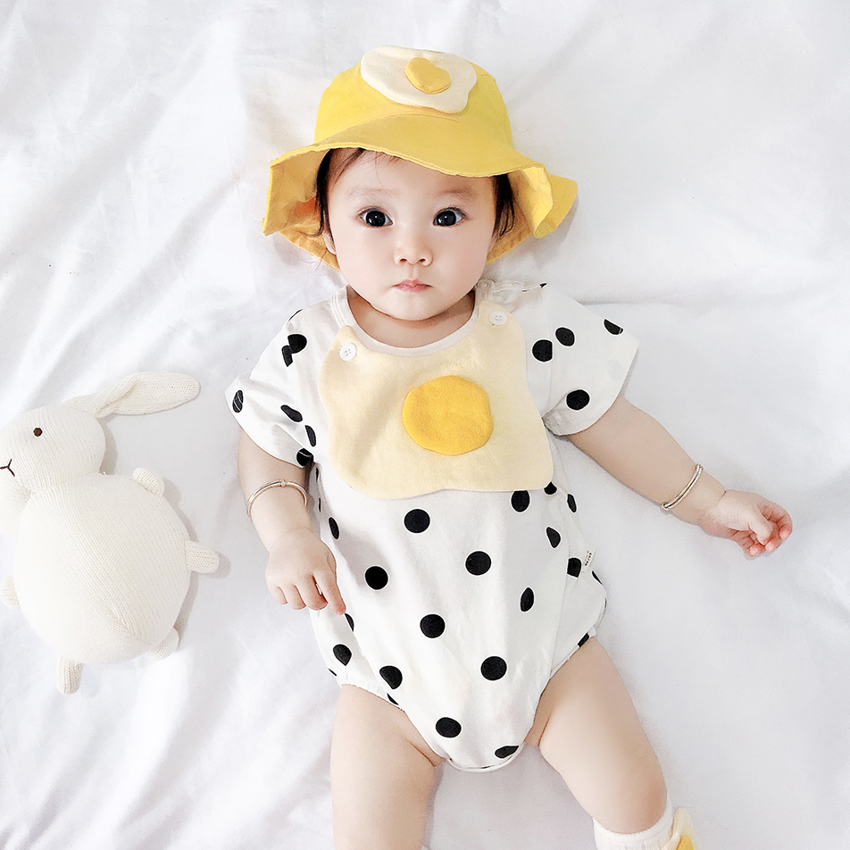 Set áo liền quần &amp; quần dài &amp; mũ họa tiết trứng dễ thương cho bé