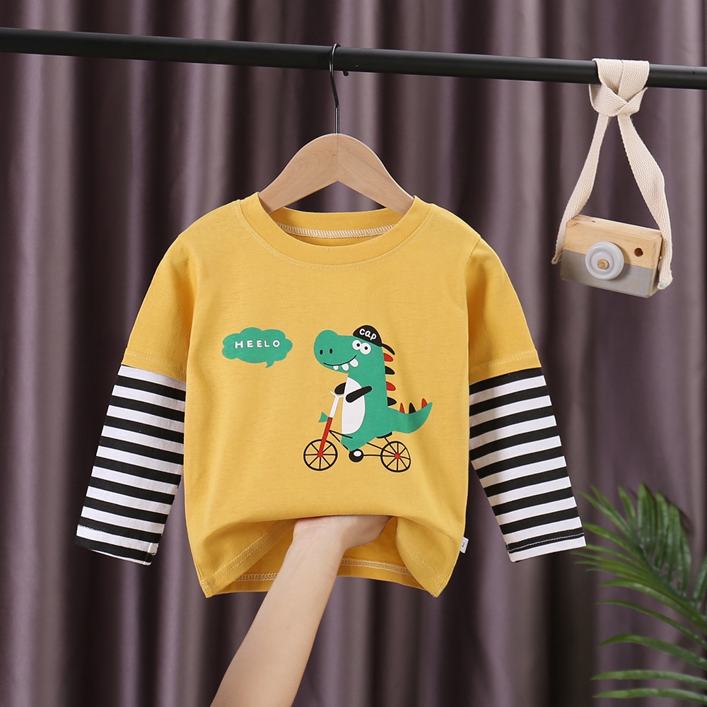 Áo thun cotton tay dài cổ tròn in họa tiết hoạt hình thời trang cho bé