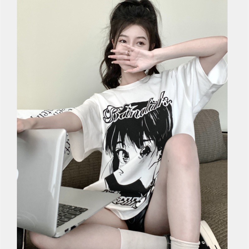 Áo Thun Nữ Tay Ngắn Dáng Rộng In Hình Chân Dung Anime Dễ Thương