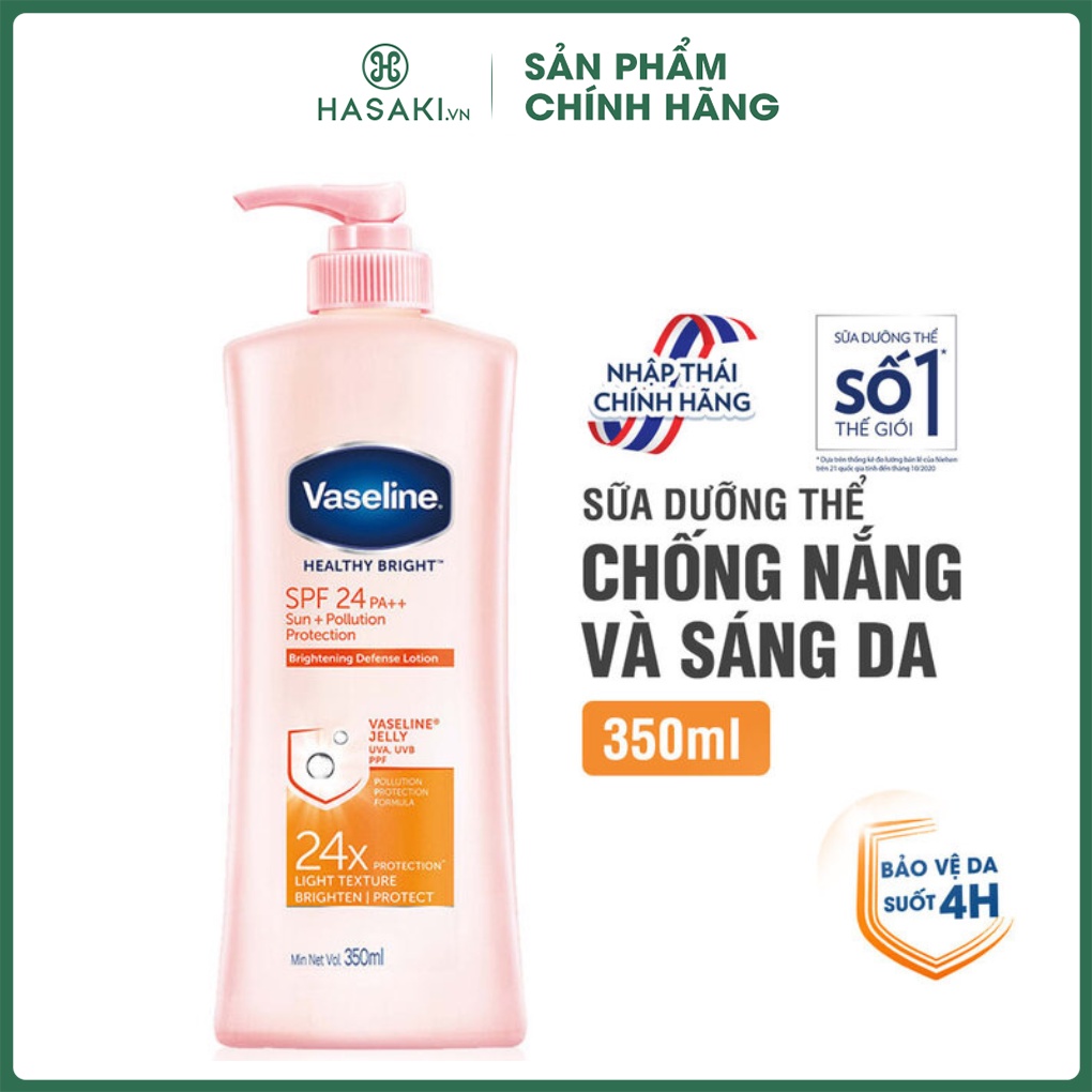 Sữa Dưỡng Thể Vaseline Sáng Da Chống Nắng  Healthy White Sun + Pollution Protection SPF24/PA++  350ml