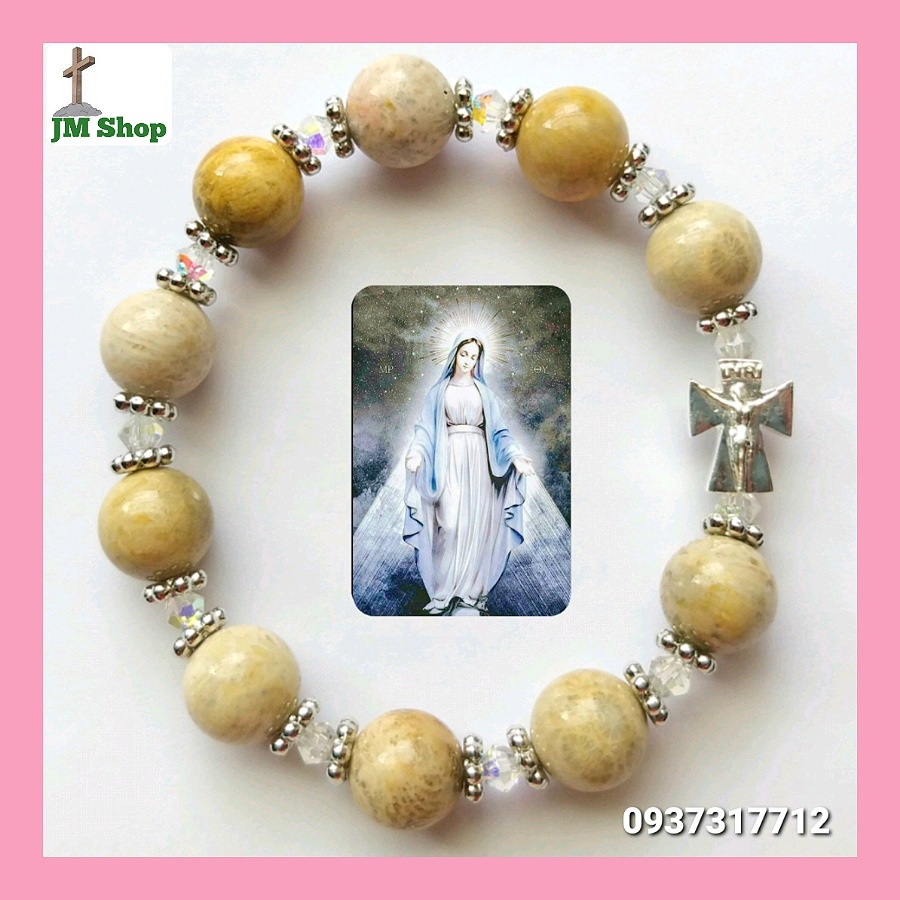 Chuỗi Mân Côi JM Shop Mã 73 Mix Hoa và Thánh Giá Bạc Có Chúa