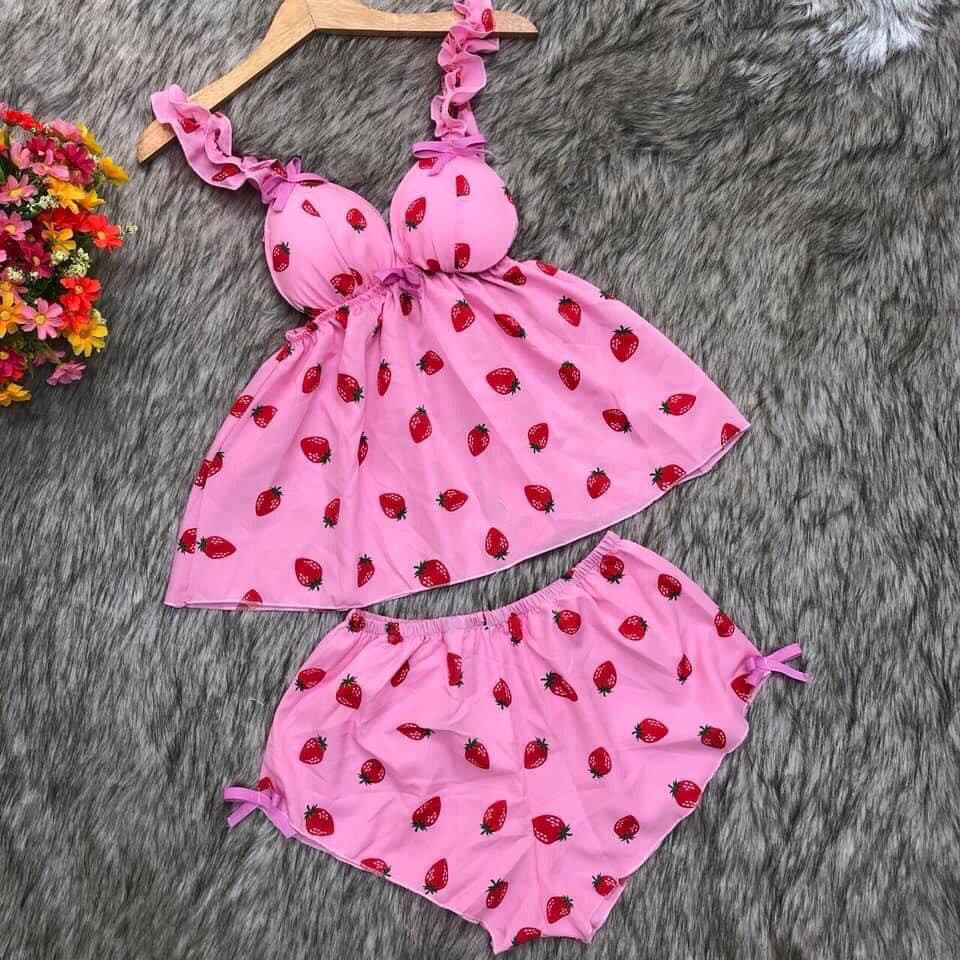 Đồ ngủ sexy 🍓 FREE SHIP🍓Đồ ngủ sexy dâu đùi kate lụa freesize<60kg | BigBuy360 - bigbuy360.vn