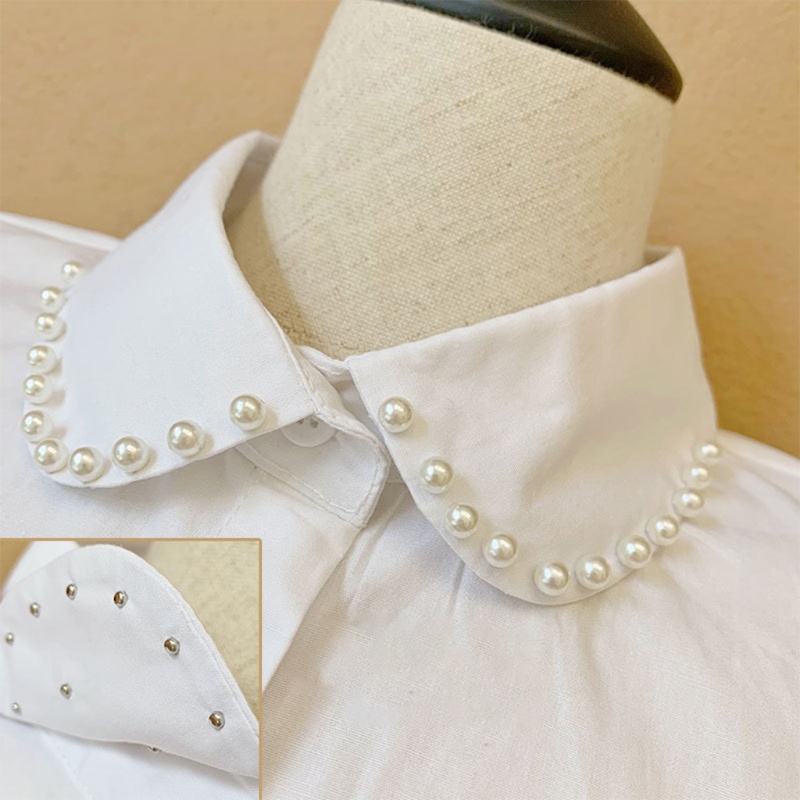 Cổ Áo Sơ Mi Đính Hạt Ngọc Trai Giả Màu Trắng / Đen Sang Trọng Cho Nữ