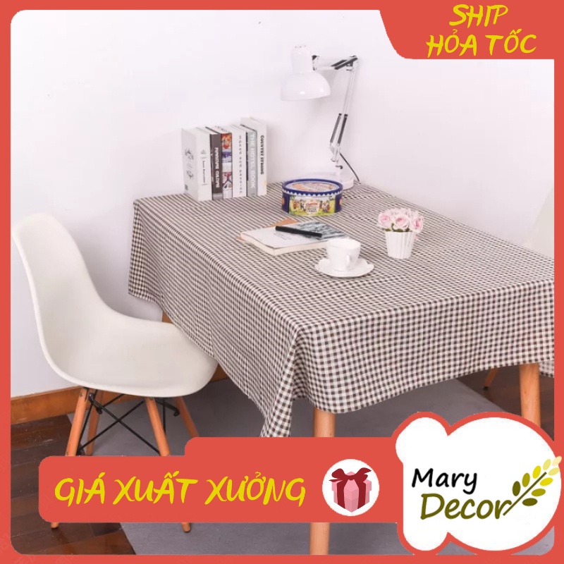 Khăn trải bàn Họa tiết Họa tiết Caro nâu viền ren  - G08