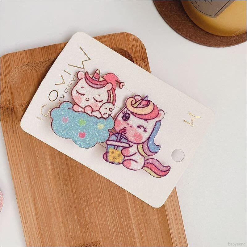 Set 2 kẹp tóc hình ngựa một sừng thời trang cho bé gái