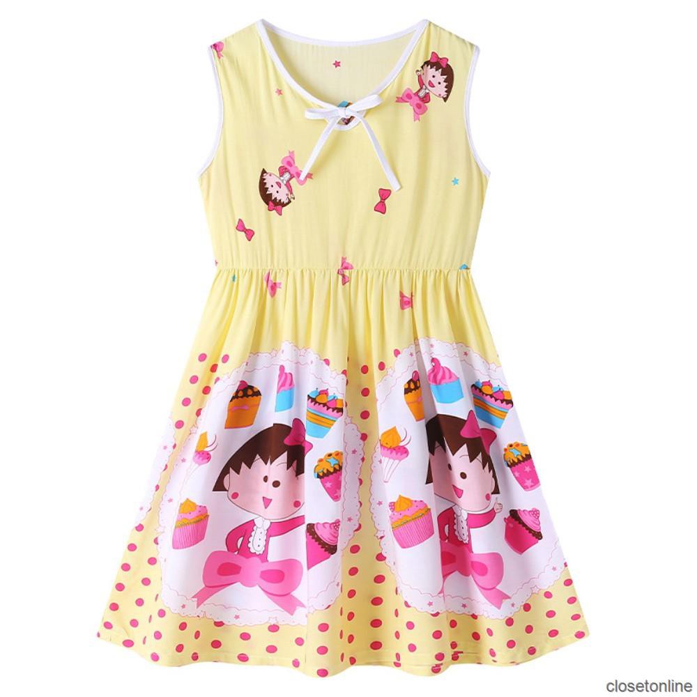 Đầm Ngắn Không Tay In Họa Tiết Hoạt Hình Maruko Thời Trang Mùa Hè Cho Bé Gái