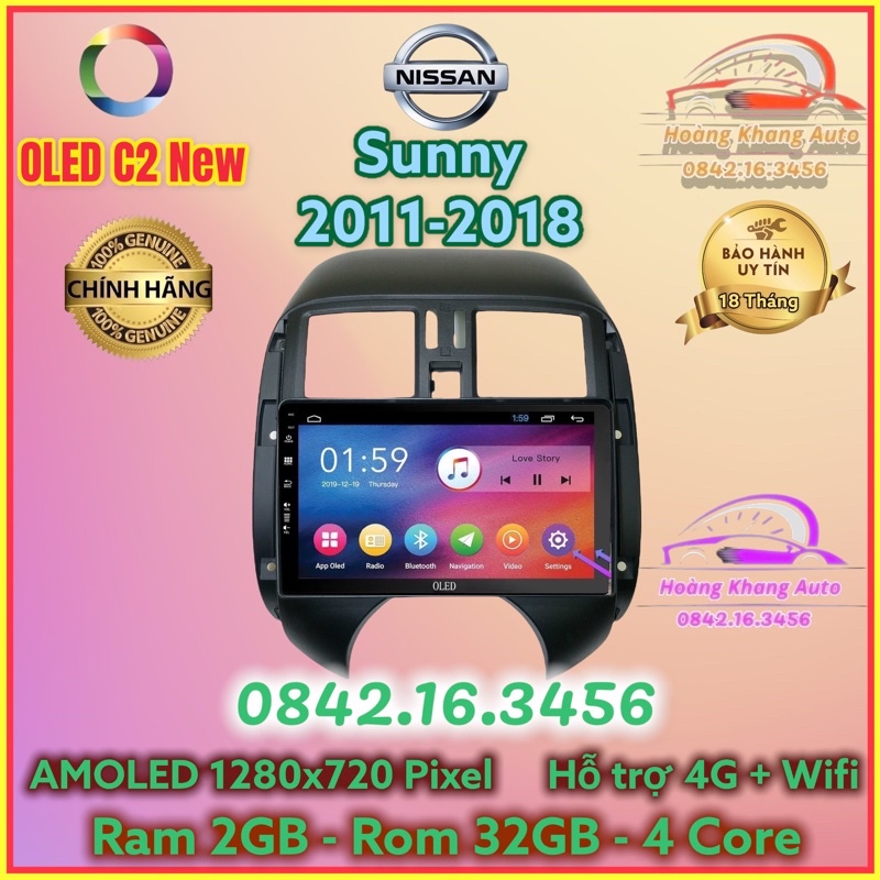 Màn hình Android OLED C2 New Theo Xe Sunny 2011 - 2018, 9 inch kèm dưỡng và jack zin theo xe