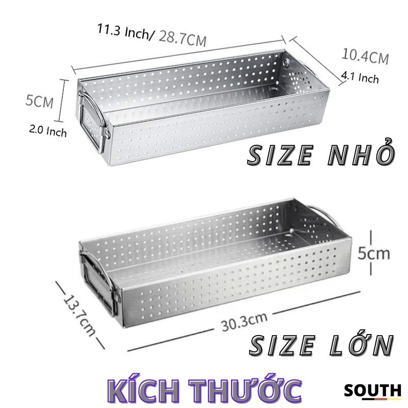 Khay rổ đựng đũa muỗng thìa ráo nước Inox 304 SKM2 cao cấp có tay cầm