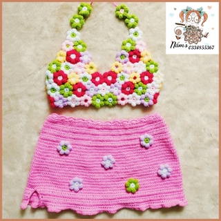 Set bikini ghép hoa nổi màu sắc dành cho bạn gái