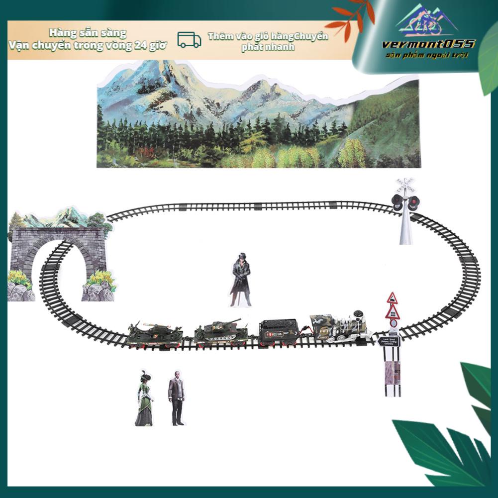Vermont055 Bộ Xe Lửa Điều Khiển Từ Xa RC Hơi Khói Tàu Quân Sự Trẻ Em Món Quà Đồ Chơi Có Đường Đi