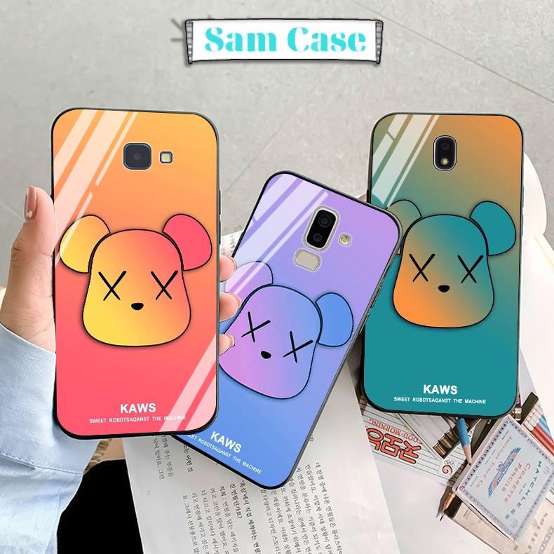 Ốp Lưng Samsung Galaxy J4/J4plus/J6/J6plus/J7pro/J7prime/J72016/J7Plus/J8 Mặt Sau Kính Cường Lực In Hình Kaws2 - Samcase