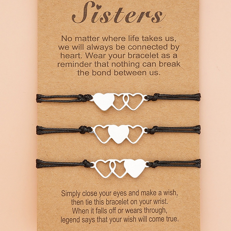 Bộ 3 Vòng Tay Dây Bện Gắn Hình Trái Tim Bằng Thép Không Gỉ Phong Cách Bohemian